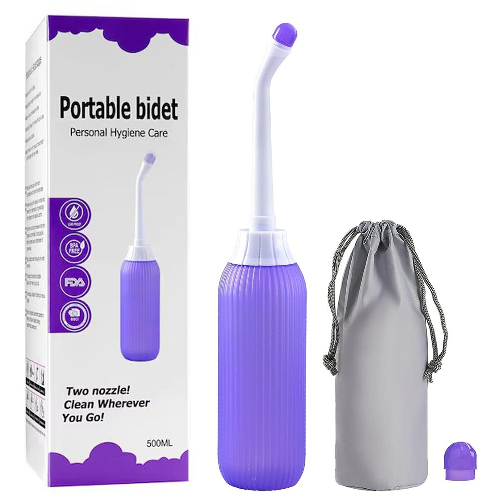 DALUCI 500ML Portable Bidet Spray for Toilet Handheld Retractable Jet Sprayer with Anti-Slip Bottle & Angled Nozzle | Travel-Friendly Personal Hygiene Cleaner with Carry Bag (Multicolor)
