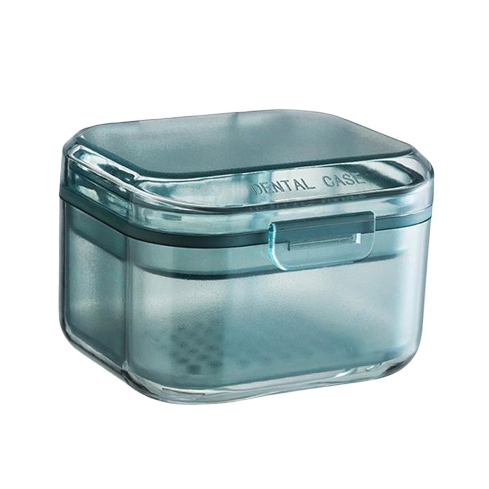 LOOM TREE Tportable Denture Case Container Waterproof Drain Organizer Holder Soaking Blue| Oral Care | Denture Care