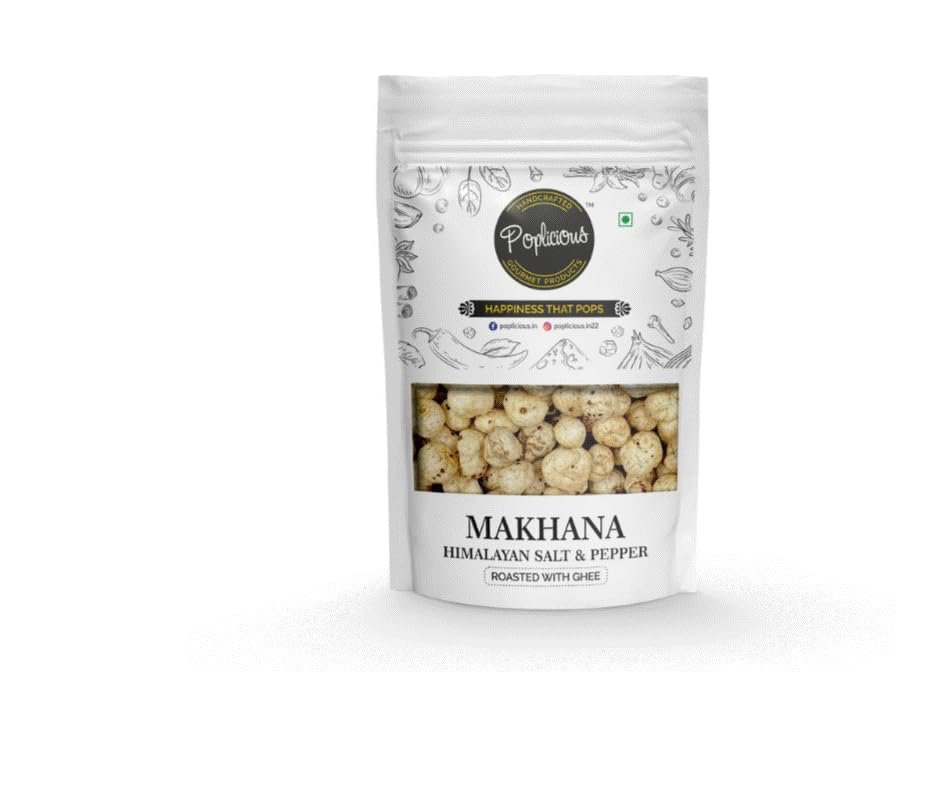 Poplicious Roasted Makhana with Ghee| Pack of 90g (Himalayan Salt & Pepper)