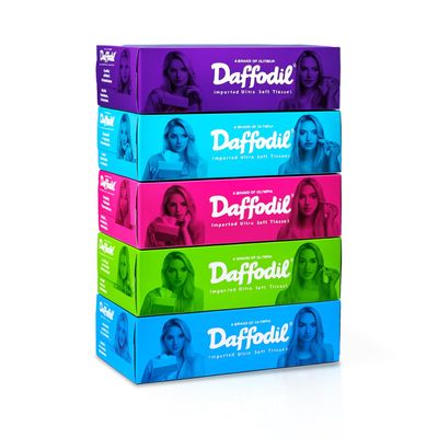 DAFFODIL 2 Ply Facial Tissue Carton Box Car Tissue Pack of 5 (100 Pulls Per Box, 200 Sheets)
