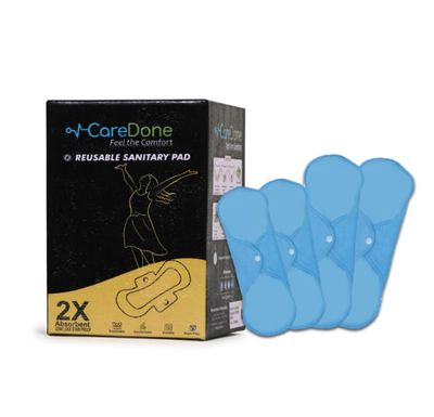 CareDone Reusable Cloth Period Pads for Heavy Flow Leakproof Overnight Protects,Large Sanitary Pads Set with Wings for Women,Washable Cloth Panty Liners Period Pads (Blue-4)