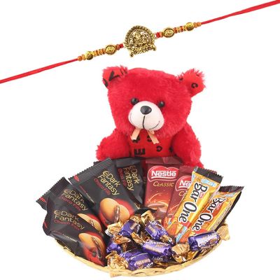 SFU E Com Creamy Coockies With Cute Teddy Bear| Rakhi Chocolate for Brother | Jadtar Ganesh ji Rakhi With Chocolates | Roli, Chawal, Chandan, Misri | 1114