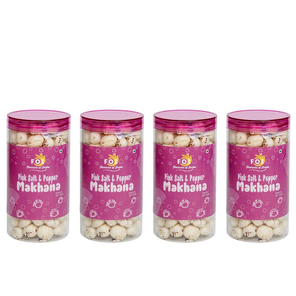 FOI Flavours of India Makhana - Pink Salt & Pepper Medley: Healthy Snack, Crunchy & Exquisite (Pack of 4)-75gm