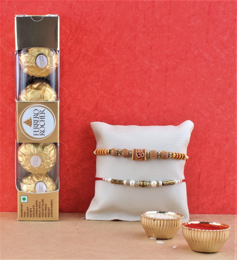 SFU E Com 4 Pieces Rocher With Set of 2 Rakhi | Rakhi Chocolate For Brother | Rakhi With Chocolates | 011