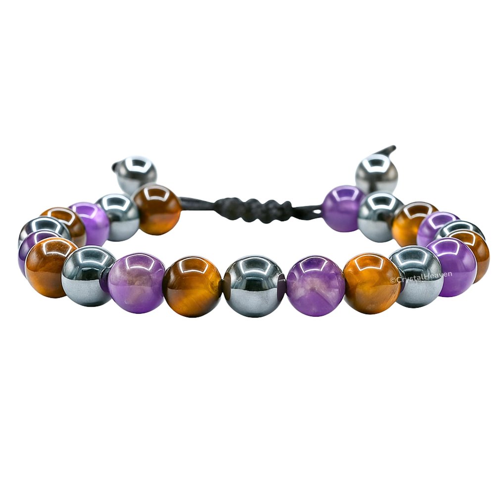 Quit Smoking Bracelet for Women Men - Crystal Bracelet with Amethyst, Tiger Eye and Hematite Stones - Spiritual Gift