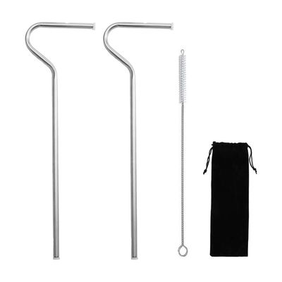 Anti Wrinkle Straw 2Pcs, Reusable Stainless Steel Drinking Straw, Wrinkle Free Long Bended Metal Straw for Lip with Brush and Storage Bag, Fit Cup(Silver)