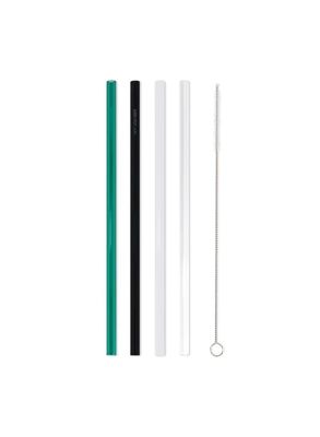 Brightly Labs Reusable Glass Drinking Straws, Clear Glass Straws for Drinking for Milkshakes, Frozen Drinks, Smoothies, Tea, Juice, Set of 4 (Multi Colours)
