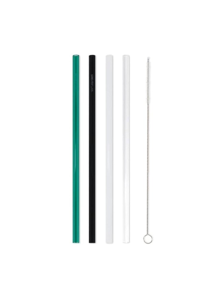 Brightly Labs Reusable Glass Drinking Straws, Clear Glass Straws for Drinking for Milkshakes, Frozen Drinks, Smoothies, Tea, Juice, Set of 4 (Multi Colours)