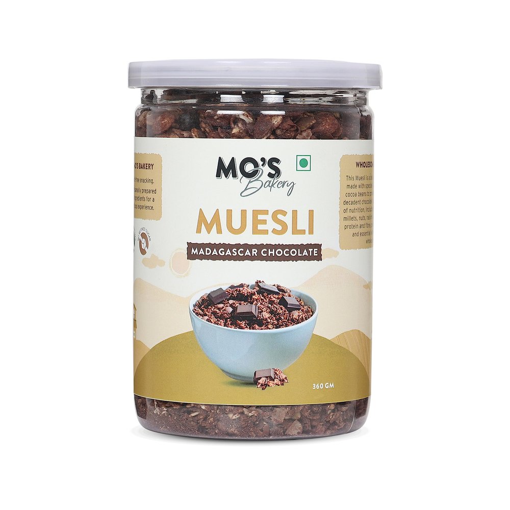 Mo's Millet Muesli 360 gms | Madagascar Chocolate | Healthy Breakfast Muesli | 90% Whole Grain | Protein Rich | Clean Ingredients
