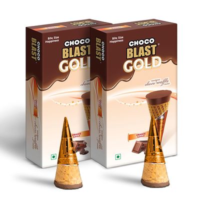 Pure Temptation Gold Chocoblast Chocolate Gift Box 20 PCs (Orange) - Flavoured Choco Filled Waffle Cone Snack - Premium Chocolate Pack - Chocolate Candy Gift Box - Chocolates Friend Pack of 2