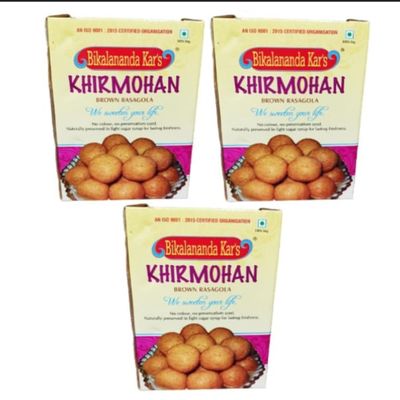 Bikalananda Kar's Oriya Sweets Khirmohan 3kg =(PACK OF 3 * 1KG)- Indian Mithai - Brown Rosogolla - Salepur Rasogollas (3kg)
