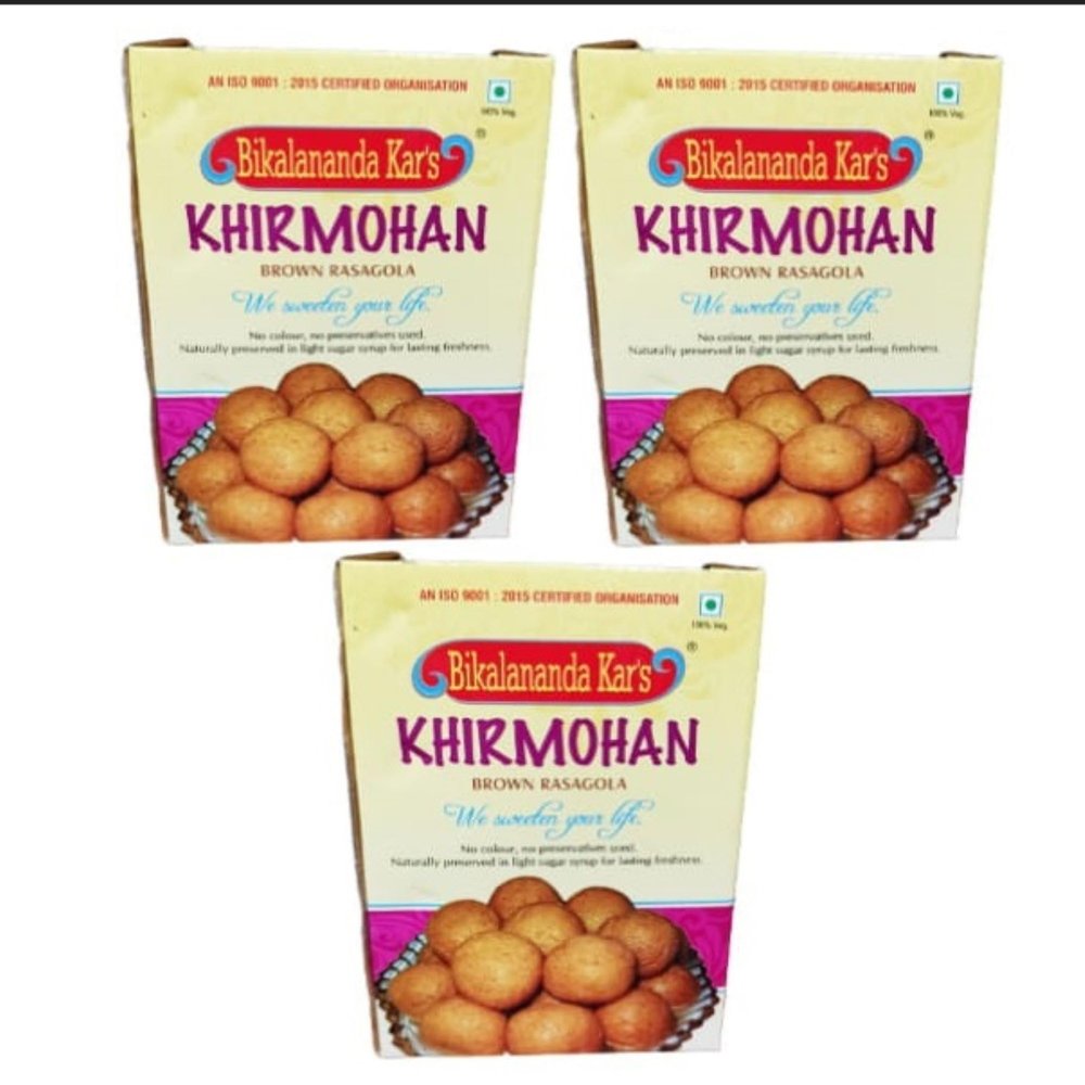 Bikalananda Kar's Oriya Sweets Khirmohan 3kg =(PACK OF 3 * 1KG)- Indian Mithai - Brown Rosogolla - Salepur Rasogollas (3kg)