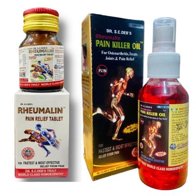 ABA03 Dr SC Debs Rheumalin Pain Relief Tablet Homeopathic & Rheumalin Pain Relief Oil COMBO