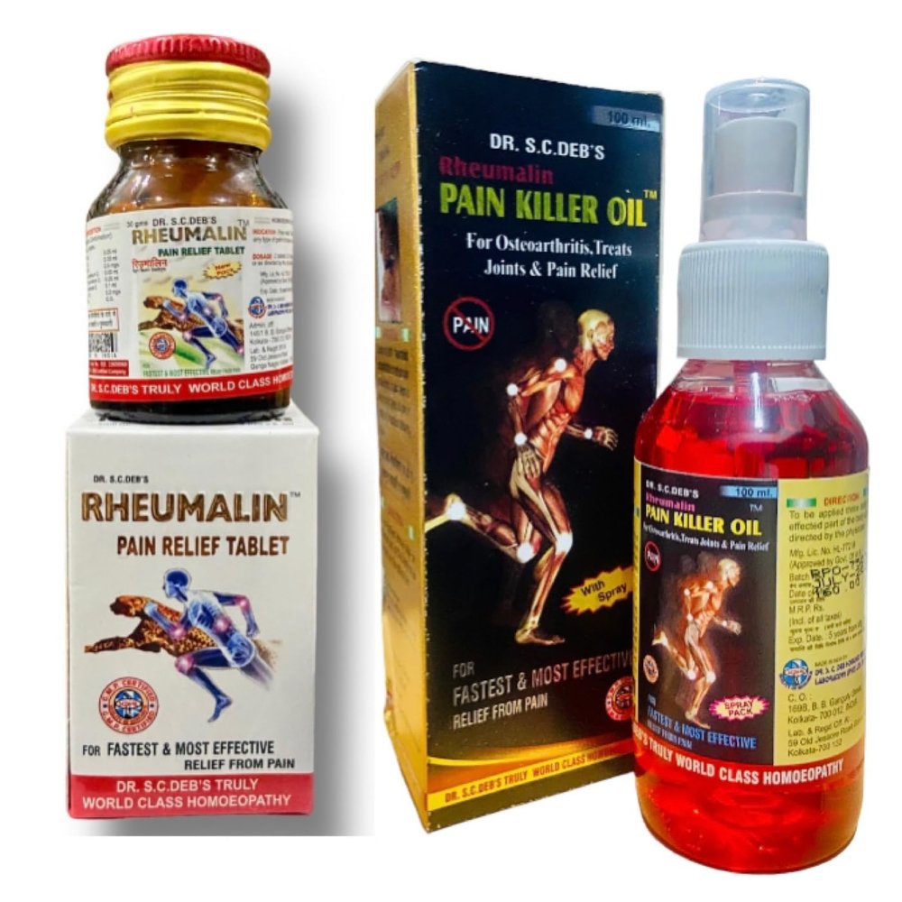 ABA03 Dr SC Debs Rheumalin Pain Relief Tablet Homeopathic & Rheumalin Pain Relief Oil COMBO