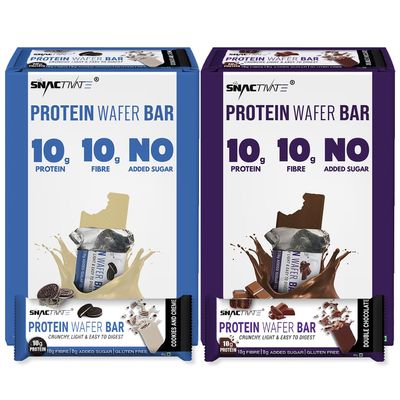 Snactivate Double Chocolate & Cookies and Creme Protein Bars with 10g Protein, 10g Fiber & 0 Added Sugar, No Cholesterol & No Trans Fat, For Up to 2h of Energy, Vegetarian, Healthy Snack, 40g (Pack of 12)