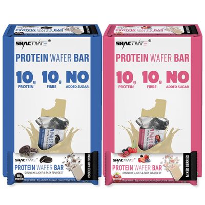 Snactivate Mixed Berries & Cookies and Creme Protein Bars with 10g Protein, 10g Fiber & 0 Added Sugar, No Cholesterol & No Trans Fat, For Up to 2h of Energy, Vegetarian Healthy Snack, 40g (Pack of 12)