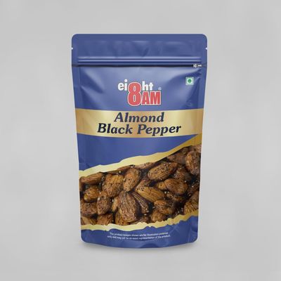 8AM Almond Black Pepper 200g, Roasted & Salted | Badam Dry Fruit | High Protein, Vitamins & Minerals Rich Snack, Healthy, Tasty & Crunchy Nuts