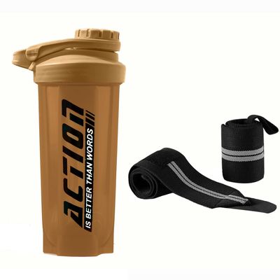 COOL INDIANS BPA-free Material Leakproof Gym Shaker Bottle With Wrist band | Gym Band | deal for Protein, Preworkout and BCAAs (700 Milliliters) (Brown)