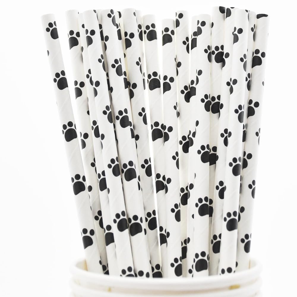 Atpata Funky Paw Print Paper Straws - Pet Birthday Party Themed Tableware for an Eco-Friendly and Adorable Decorations (25pcs Pack)