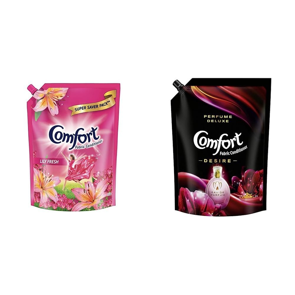 COMFORT PINK POUCH 2L & Comfort Perfume Deluxe, Desire, Fabric Conditioner crafted with French perfume fragrances, 2 ltr pouch