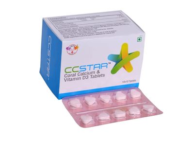 CCSTAR Tablet Coral Calcium with Vitamin D3 Supplement, Men and Women Calcium to support Strong Bones, Joints and Muscles, Joint Flexibility Good For Overall Wellness Small size Tab 100 Calcium Tablets Strip of 10