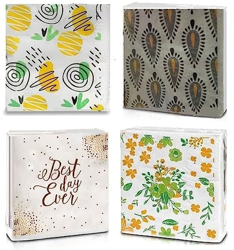 Magic Providers Soft Tissue Paper Napkins 3 Ply (33 X 33 cm) Pack of 1 Printed Tissues (50 Serviettes) | 3PLY Table Napkins | Anniversary/Birthday Party | Event Essential Different Design & Pattern