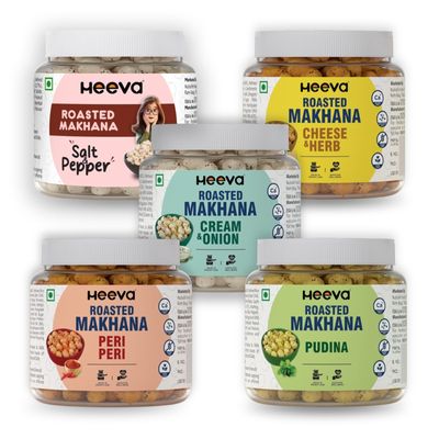 Heeva Roasted Makhana | Phool Makhana | Try All Flavors (Pack 100g X 5) | Healthy Tasty Snacks | Roasted - Not Fried | 100% Veg | Gluten Free | No Cholesterol | No Trans-Fat