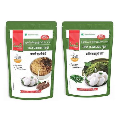 Saara HERBAL FRESH Combo of Flax Seed Idli Podi & Curry Leave Idli Podi,400g (200g Each), Idli Podi Masala Powder, Tamilnadu Special, (Pack of 1 X 400g)