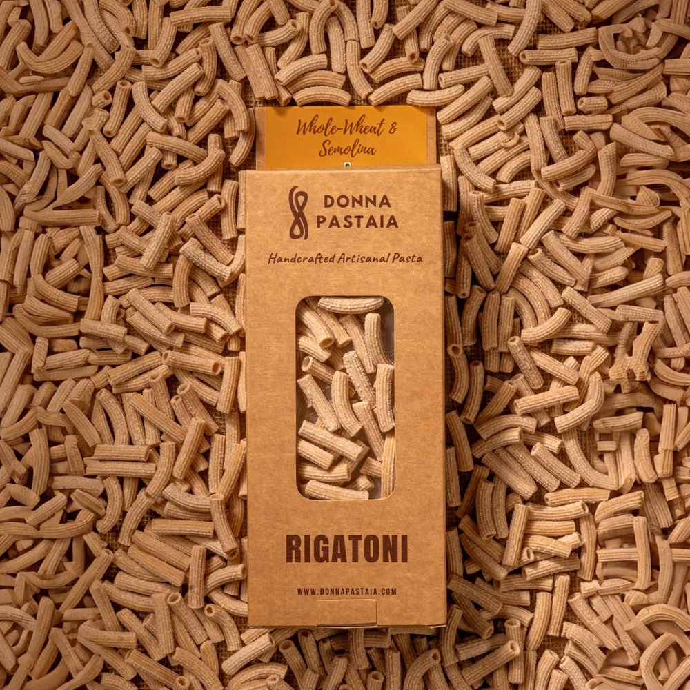Donna Pastaia Artisanal Pasta | Wholewheat Rigatoni Pasta | No Maida, No Salt, No Preservatives | Proudly Made in India-250gm
