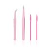 KLDKUST Stainless Steel Eyelash Extension Tweezers (Straight & Curved Tip) & Eyelash Brushes (4PCS) - Pink view 1
