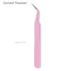 KLDKUST Stainless Steel Eyelash Extension Tweezers (Straight & Curved Tip) & Eyelash Brushes (4PCS) - Pink view 2
