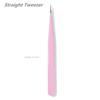 KLDKUST Stainless Steel Eyelash Extension Tweezers (Straight & Curved Tip) & Eyelash Brushes (4PCS) - Pink view 3