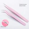 KLDKUST Stainless Steel Eyelash Extension Tweezers (Straight & Curved Tip) & Eyelash Brushes (4PCS) - Pink view 4