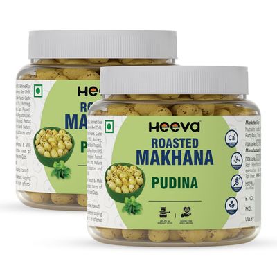 Heeva Roasted Makhana | Foxnut | Pudina Flavour 100g (Pack of 2) | Gluten Free | Roasted - Not Fried | No Cholesterol | Healthy Super Food | Calcium Rich | Phool Makhana