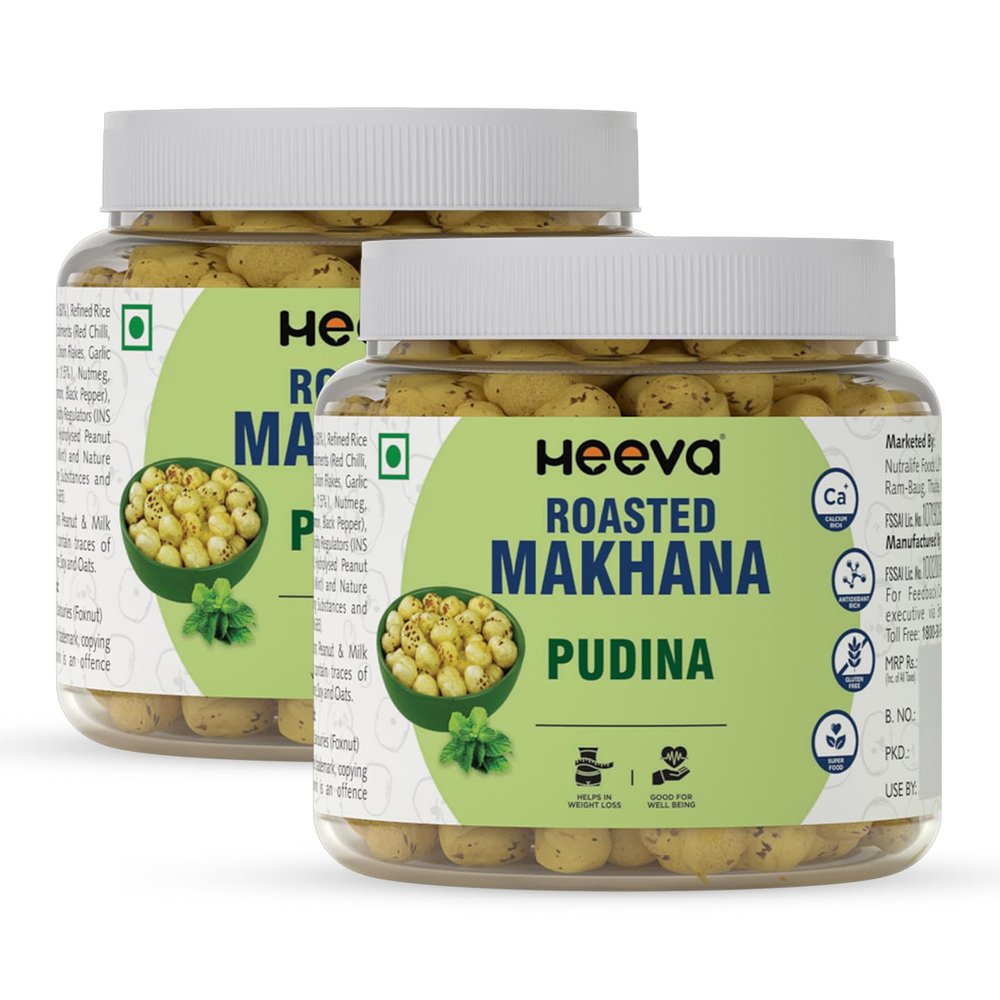 Heeva Roasted Makhana | Foxnut | Pudina Flavour 100g (Pack of 2) | Gluten Free | Roasted - Not Fried | No Cholesterol | Healthy Super Food | Calcium Rich | Phool Makhana
