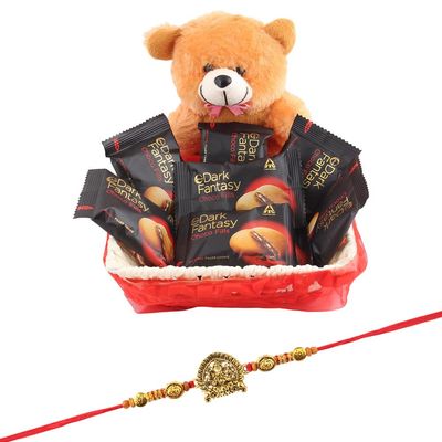SFU E Com Coockie Biscuits Loaded Basket| Rakhi Chocolate for Brother | Jadtar Ganesh ji Rakhi With Chocolates | Roli, Chawal, Chandan, Misri | 1164