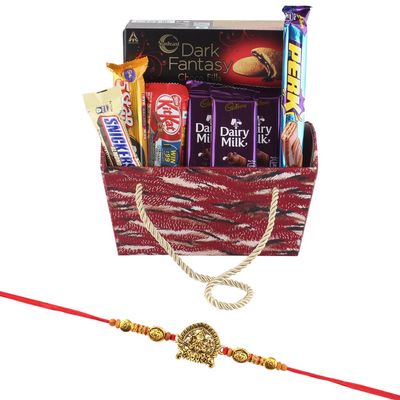 SFU E Com Cadbury Chocolates With Red Handle Basket| Rakhi Chocolate for Brother | Jadtar Ganesh ji Rakhi With Chocolates | Roli, Chawal, Chandan, Misri | 788