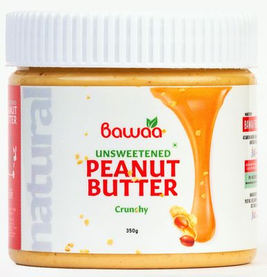 Bawaa Natural Crunchy Peanut Butter (Unsweetened, Gluten Free, Vegan) (350g)
