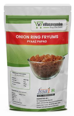 eVasavamba Onion Ring Fryums | Pyaaz Papad | Wafers | Onion Ring Papad | Onion Ring Shaped Fryums | Age old Indian Snack | A++ Grade, 400g