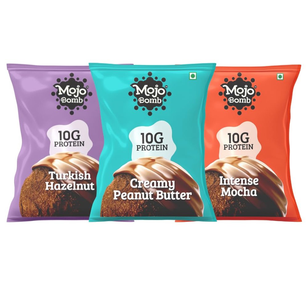 Mojo Bar Protein Bombs Variety Pack | Peanut Butter, Hazelnut & Mocha | Daily Protein Snack | 10g Protein | Pack of 6 x 40g Protein Balls | Vegan, Gluten Free & No Preservatives
