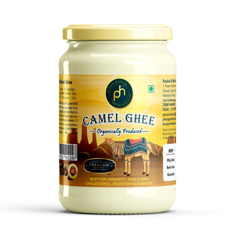 PH's Organic Camel Milk Ghee 250ml (227g) | bilona | Rich in Iron maintains cholesterol Anti-inflamatory | Detoxify the body | It promotes digestion and metabolism, as well as helps with constipation |
