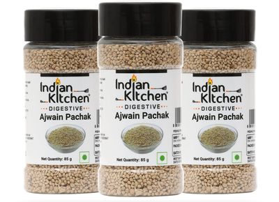Indian Kitchen Ajwain Pachak 85g | Tasty Goli Healthy Relieve Gas Acidity -(Pack of 3)