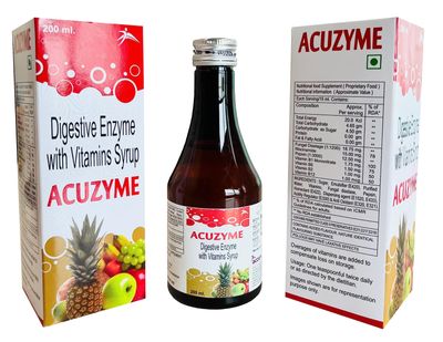 Acuzyme| Syrup for Digestion, Gut health, Acidity & Bloating | For Men, Women and Kids | 200ml| Accure Pharma (BUY 3 SYRUPS AND GET 1 VIT. C MOISTURIZING LOTION WORTH RS. 249 FREE)