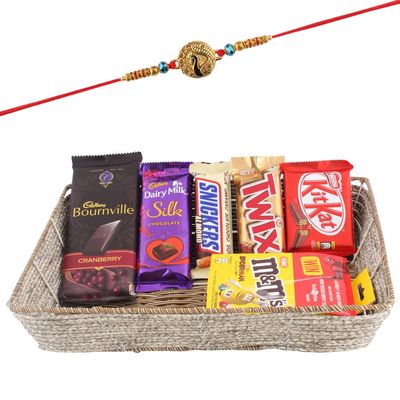 SFU E Com Bournville Cranberry With Creamy Chocolates | Rakhi Chocolate for Brother | Peacock Rakhi With Chocolates | Roli, Chawal, Chandan, Misri | 001