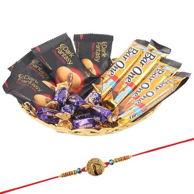 SFU E Com Barone Chocolate Gift | Rakhi Chocolate for Brother | Peacock Rakhi With Chocolates | Roli, Chawal, Chandan, Misri | 001