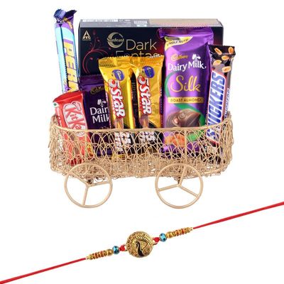 SFU E Com Chocolates With Dark Fantasy | Rakhi Chocolate for Brother | Peacock Rakhi With Chocolates | Roli, Chawal, Chandan, Misri | 001