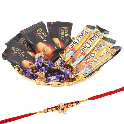SFU E Com Barone Chocolate Gift | Rakhi Chocolate for Brother | Premium Elephant Pearl Rakhi With Chocolates | Roli, Chawal, Chandan, Misri | 1108