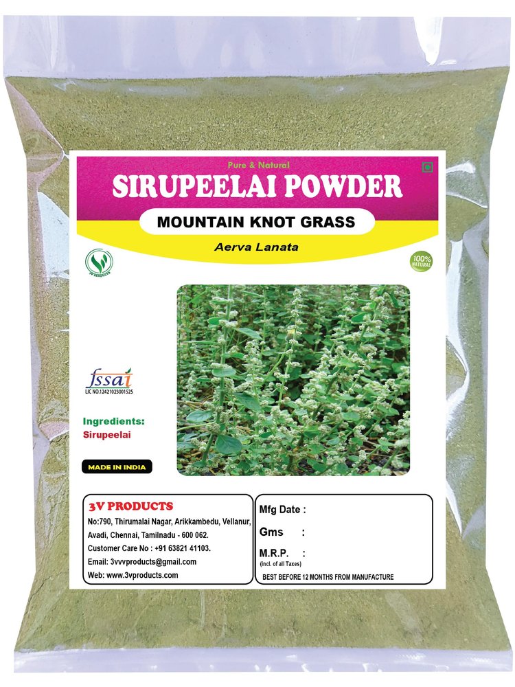 3V PRODUCTS Sirupeelai Powder - Pack of 2x50g - Mountain Knot Grass | Aerva Lanata | Kondapindi
