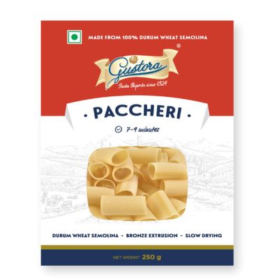 Gustora Durum Wheat Semolina Paccheri Pasta 250g I Vegetarian Pasta I Rich in Fibre & Protein - 250GM