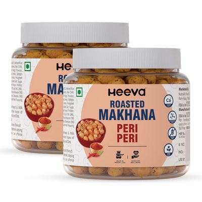 Heeva Roasted Makhana | Foxnut | Peri-Peri Flavour 100g (Pack of 2) | Gluten Free | Roasted - Not Fried | No Cholesterol | Healthy Super Food | Calcium Rich | Phool Makhana